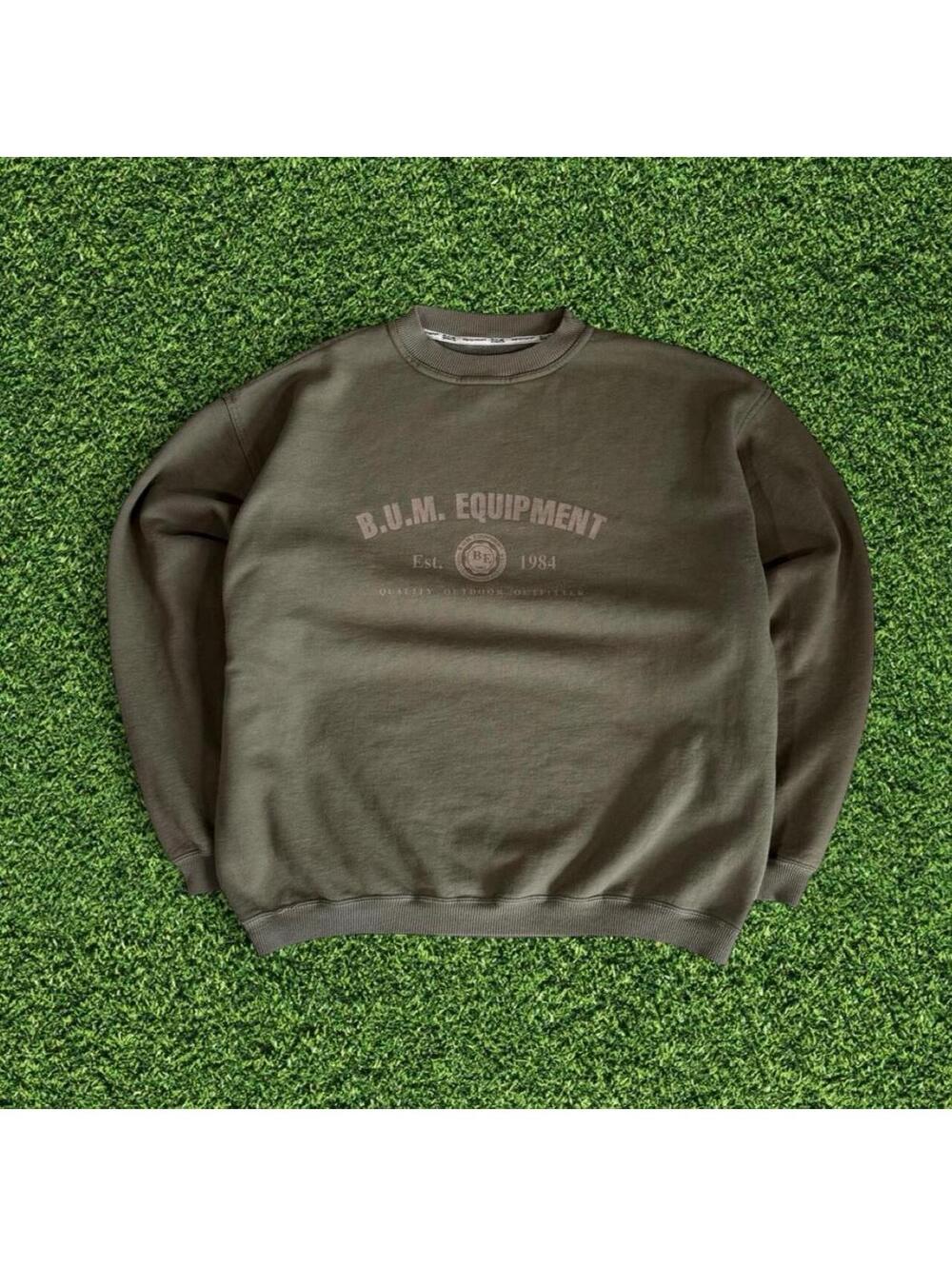 Vintage B.U.M. Equipment Boxy Crewneck Sweatshirt Olive Brown L